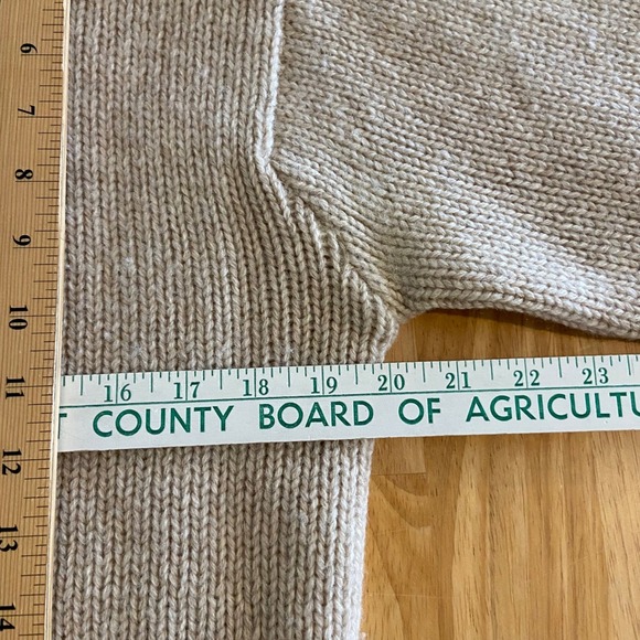 Polo Ralph Lauren Pullover M 100% Wool Rib Knit Sweater Leather Elbow Oatmeal - Picture 7 of 10